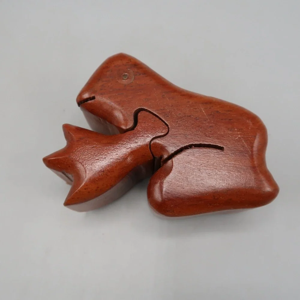 Wooden Puzzle Box Frog Shaped Trinket Box Hidden Secret Compartment Gift